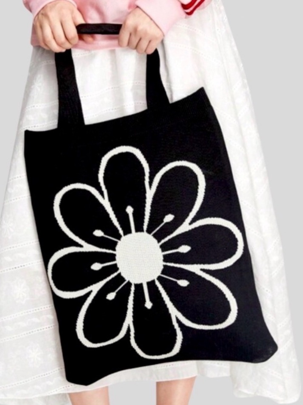 Vintage Floral Print Boho Knit Crochet Tote Bag - Picture 8 of 8
